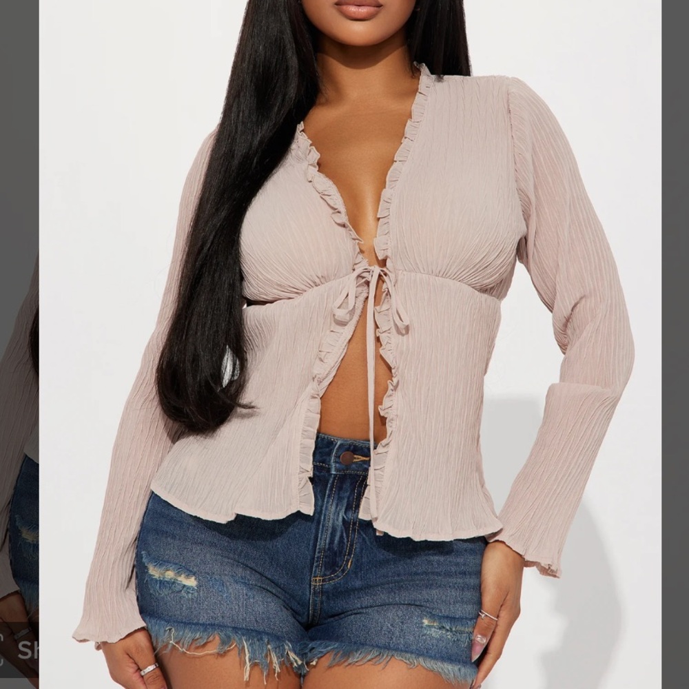 Fashion Nova Giulette Blouse Top Taupe Sz.M